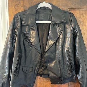 Black Faux Crocodile Leather Blank NYC Cropped Moto Jacket